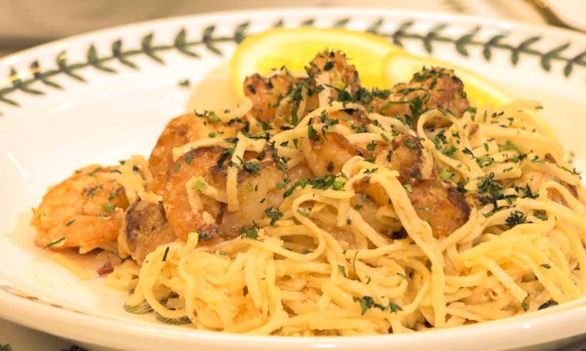 Pasta con camarones.